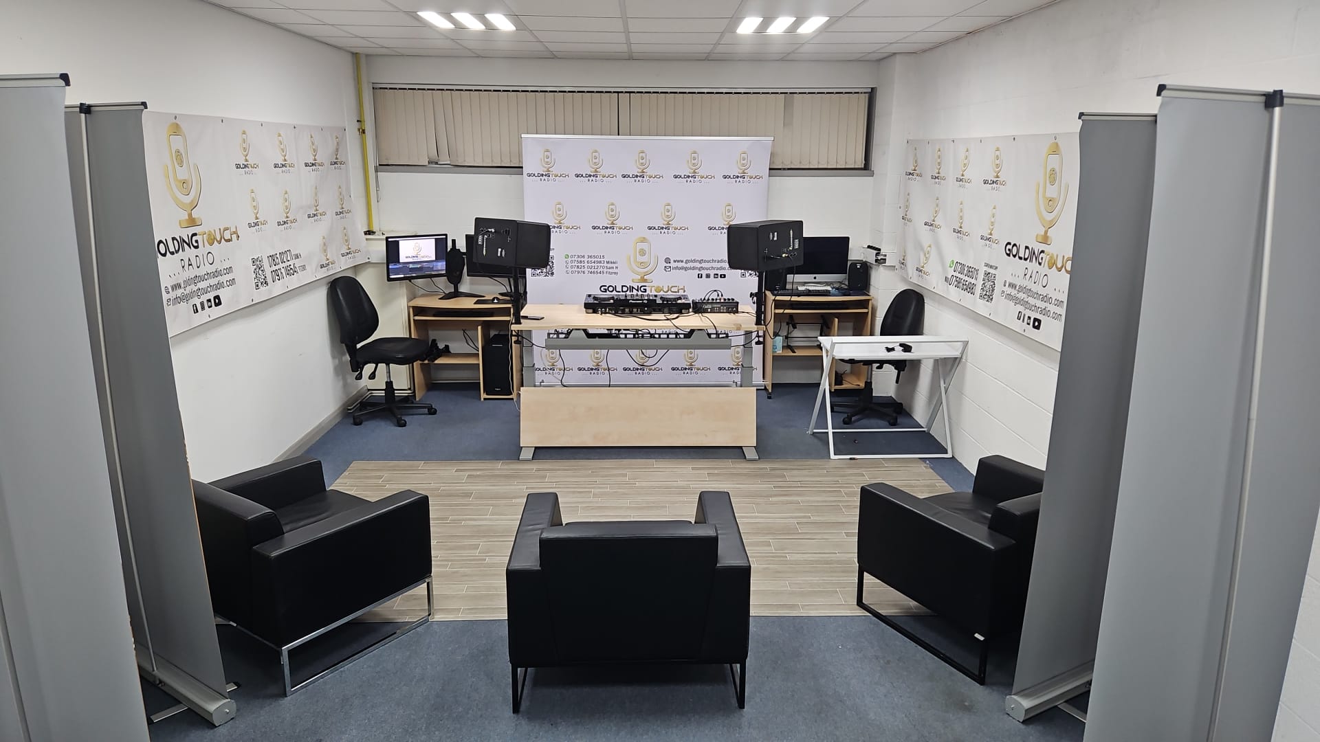 Golding Touch Podcast Studio full view with recording equipment