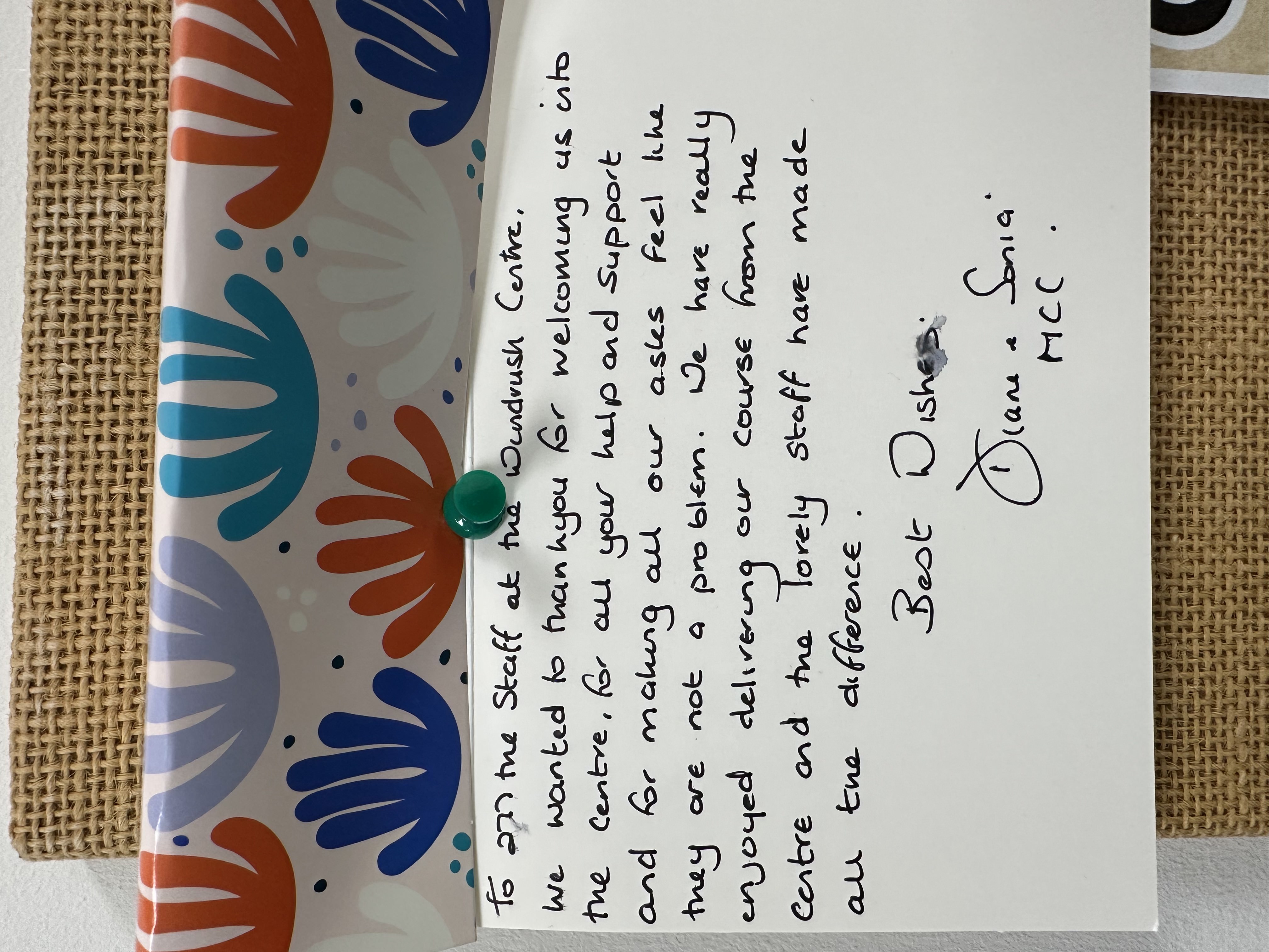 Heartfelt thank you note from a group participant
